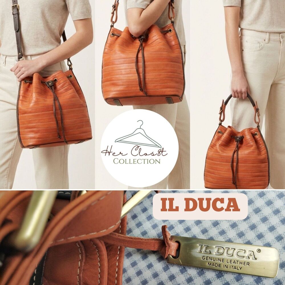 IL Duca Genuine Leather Drawstring Hobo Handbag